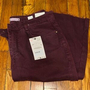 Zara Burgundy Denim Pants Brand New Size 12